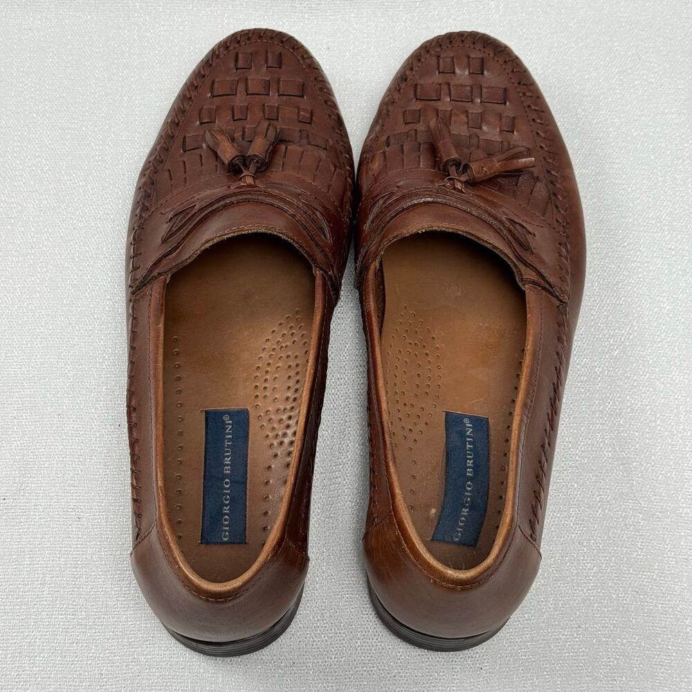 Giorgio Brutini Brown Leather Woven Kiltie Tassel Slip On Loafers Men Size US 11